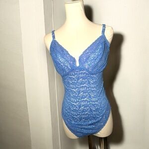 Vintage blue lace  lingerie bodysuit 36D